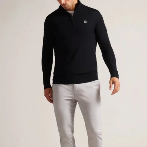 Ted Baker Tooting Merino Wool Half Zip Sweater in Navy Sz M NWT - Picture 4 of 12